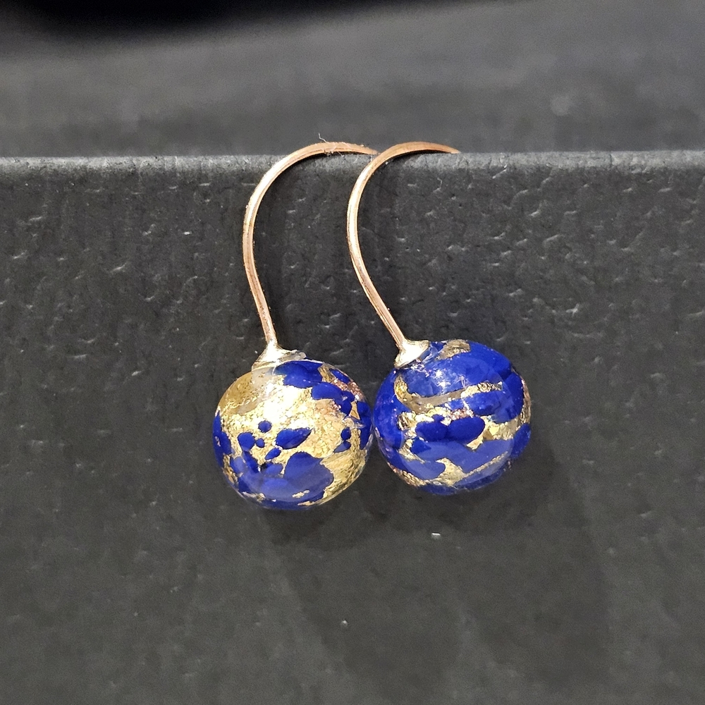Murano Glass 14K Gold Blue Earrings - Picture 6 of 9